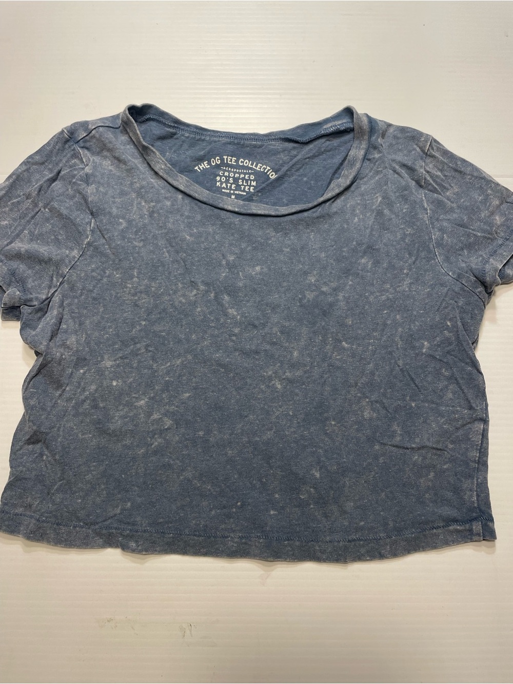 Aeropostale OG Cropped 90s Slim Kate Tee Mineral-Washed Blue Women Sz M